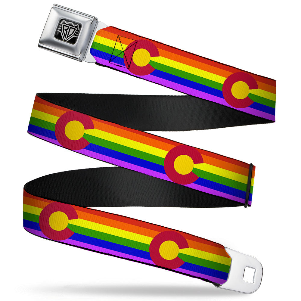 BD Wings Logo CLOSE-UP Full Color Black Silver Seatbelt Belt - Colorado Flags2 Pride Webbing Seatbelt Belts Buckle-Down
