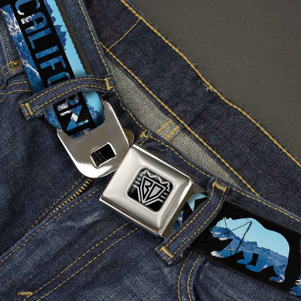BD Wings Logo CLOSE-UP Full Color Black Silver Seatbelt Belt - CALIFORNIA REPUBLIC/Bear/Stars Silhouette Black/Scenic Mountains Webbing Seatbelt Belts Buckle-Down