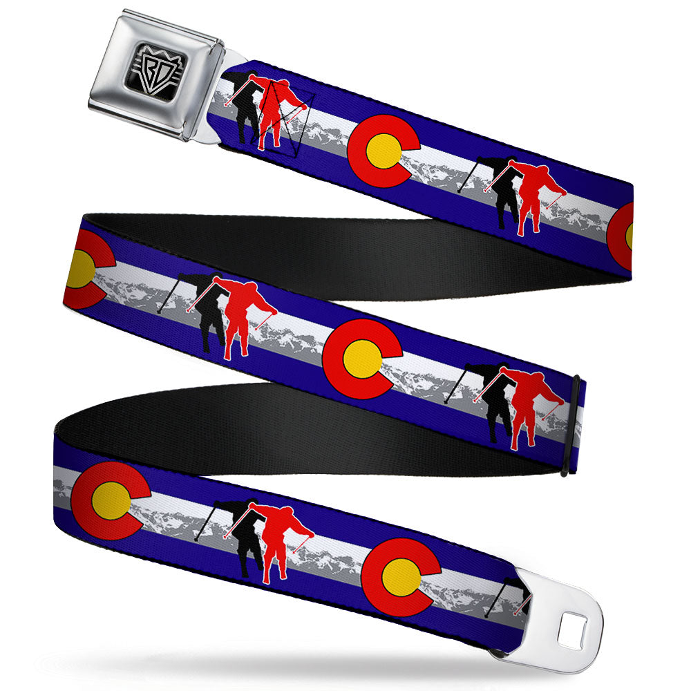 BD Wings Logo CLOSE-UP Full Color Black Silver Seatbelt Belt - Colorado Skier1 Red/Mountains Webbing Seatbelt Belts Buckle-Down