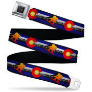 BD Wings Logo CLOSE-UP Black/Silver Seatbelt Belt - Colorado Snowboarder3 Orange/Mountains Webbing Seatbelt Belts Buckle-Down