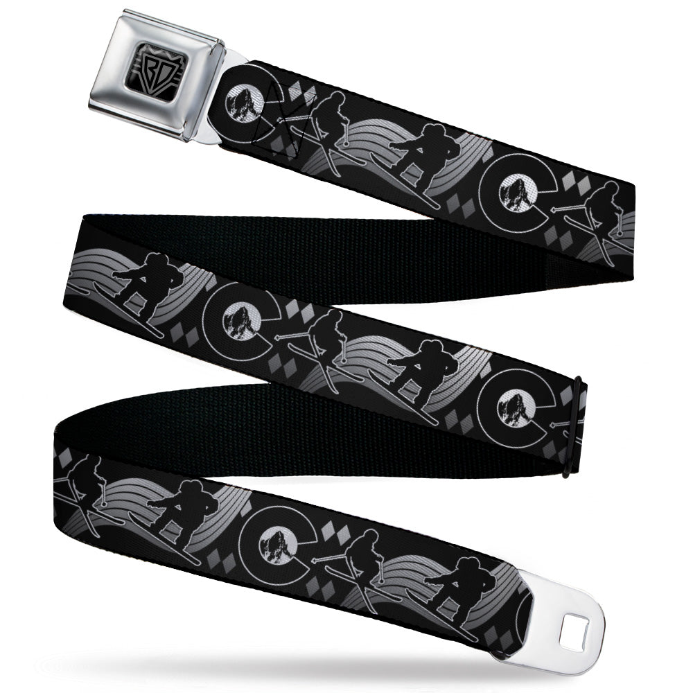 BD Wings Logo CLOSE-UP Black/Silver Seatbelt Belt - Colorado Skier/Snowboarder Black/White/Grays Webbing Seatbelt Belts Buckle-Down