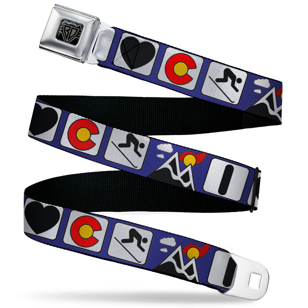 BD Wings Logo CLOSE-UP Black/Silver Seatbelt Belt - I HEART COLORADO SKIING Logos/Mountain Webbing Seatbelt Belts Buckle-Down