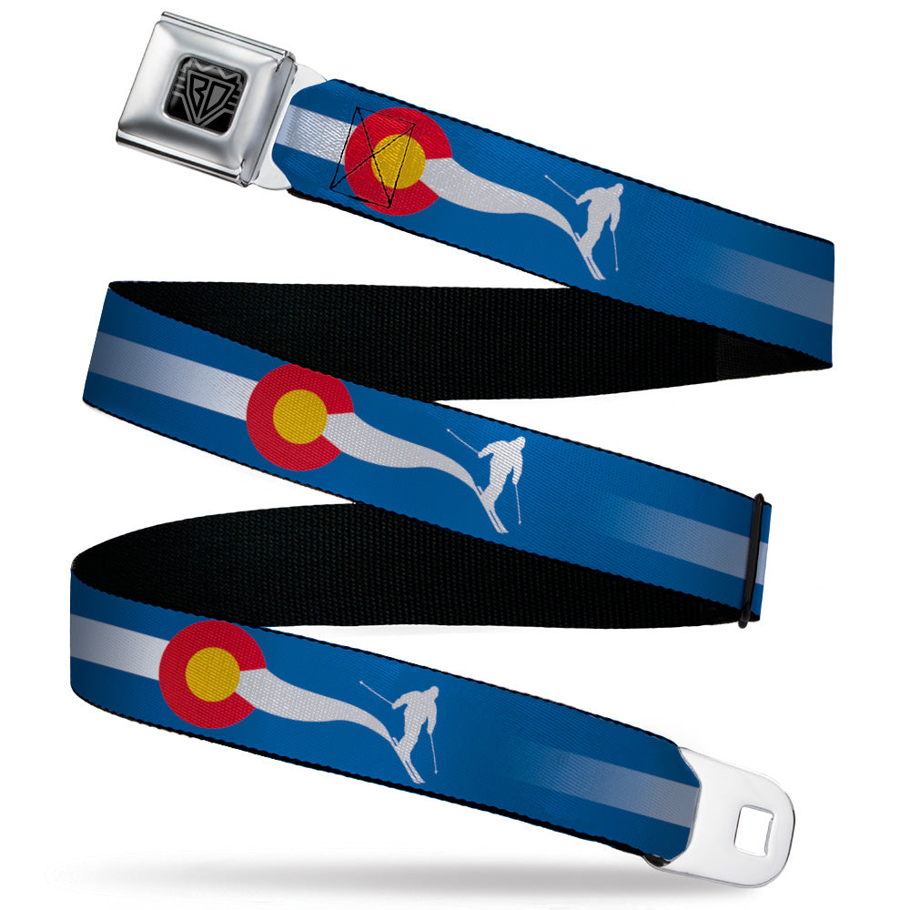 BD Wings Logo CLOSE-UP Black/Silver Seatbelt Belt - Colorado Skier2 Blue/White/Red/Yellow Webbing Seatbelt Belts Buckle-Down