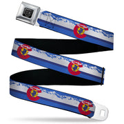 BD Wings Logo CLOSE-UP Black/Silver Seatbelt Belt - Colorado Skier4/Mountains Blues/White/Red/Yellow Webbing Seatbelt Belts Buckle-Down