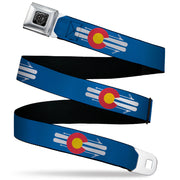 BD Wings Logo CLOSE-UP Black/Silver Seatbelt Belt - Colorado Logo/Skis Blue/White/Red/Yellow Webbing Seatbelt Belts Buckle-Down