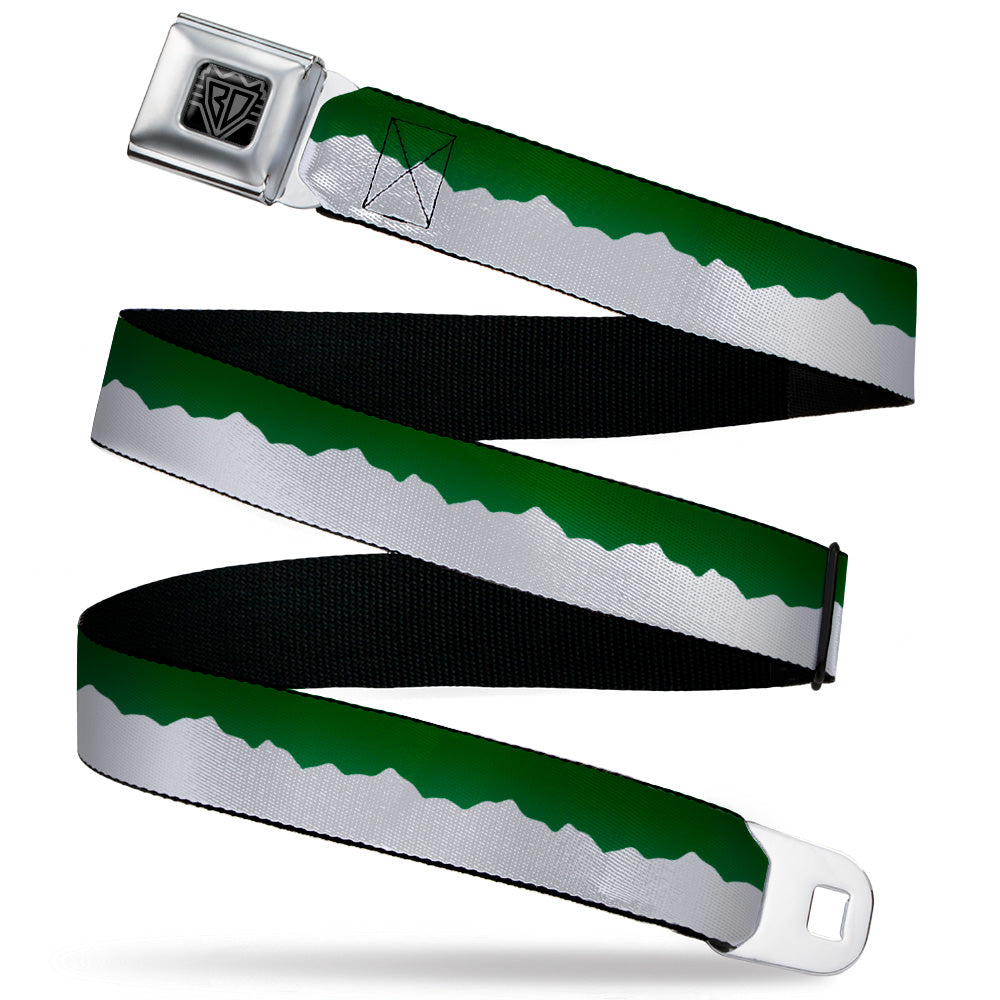 BD Wings Logo CLOSE-UP Black/Silver Seatbelt Belt - Colorado Solid Mountains Green/White Webbing Seatbelt Belts Buckle-Down
