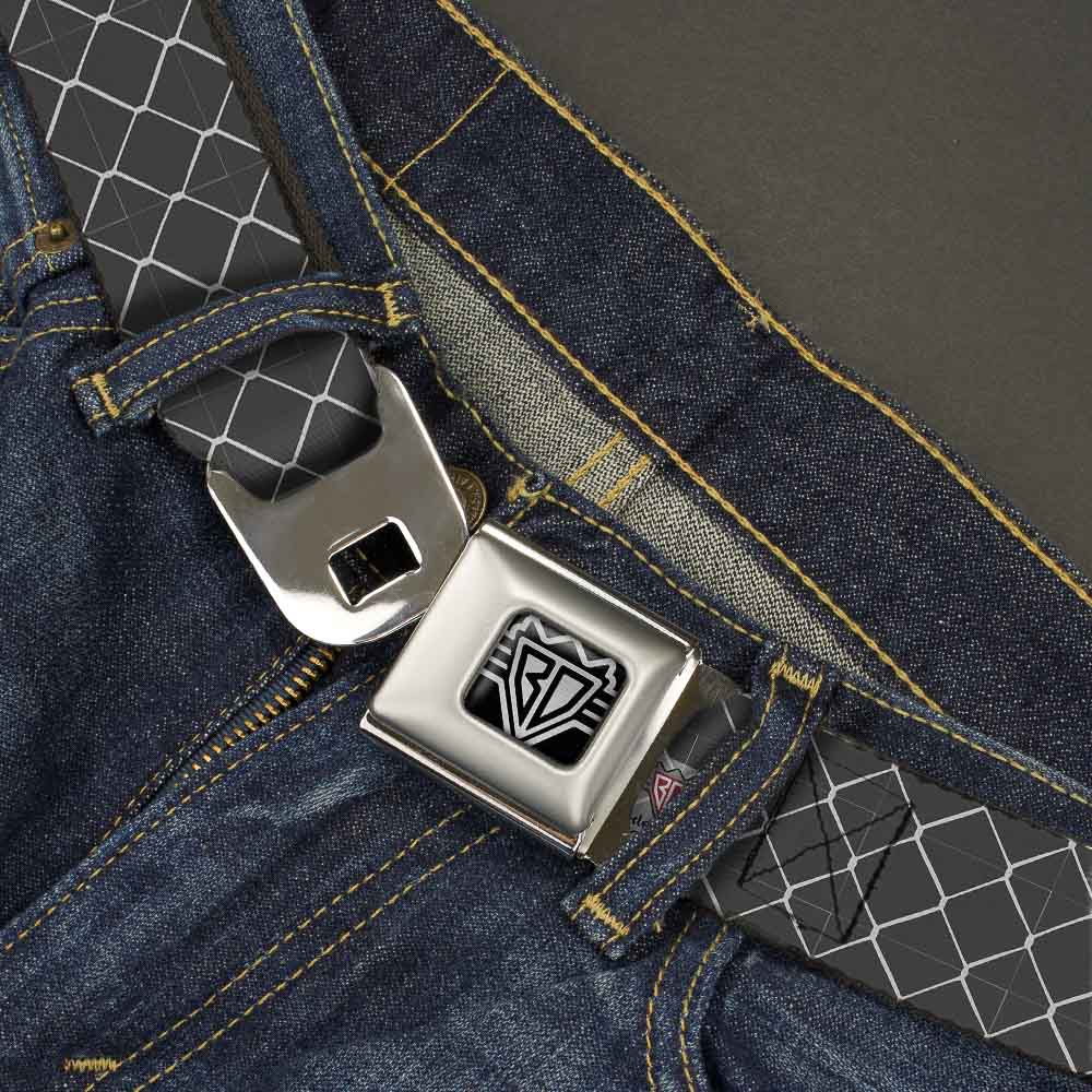 BD Wings Logo CLOSE-UP Full Color Black Silver Seatbelt Belt - Chain Link Fence Grays Webbing Seatbelt Belts Buckle-Down