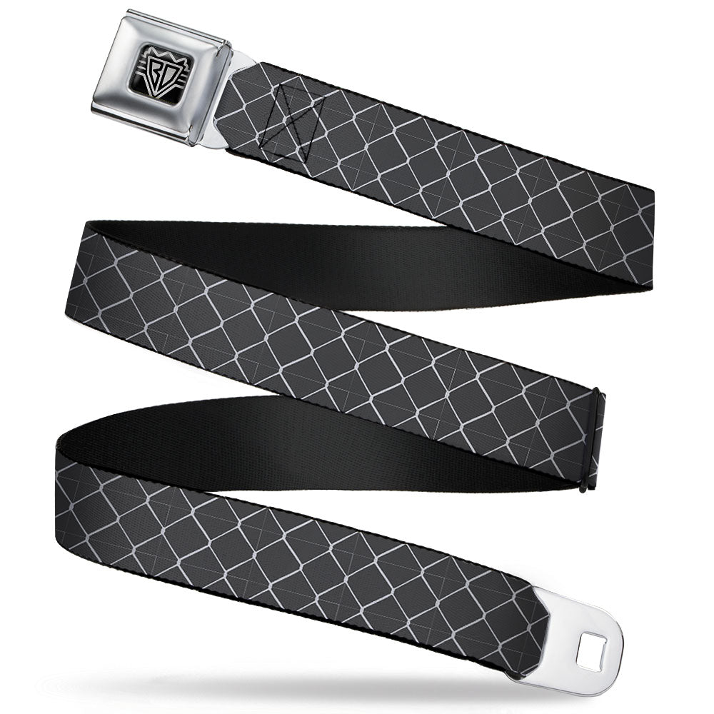 BD Wings Logo CLOSE-UP Full Color Black Silver Seatbelt Belt - Chain Link Fence Grays Webbing Seatbelt Belts Buckle-Down
