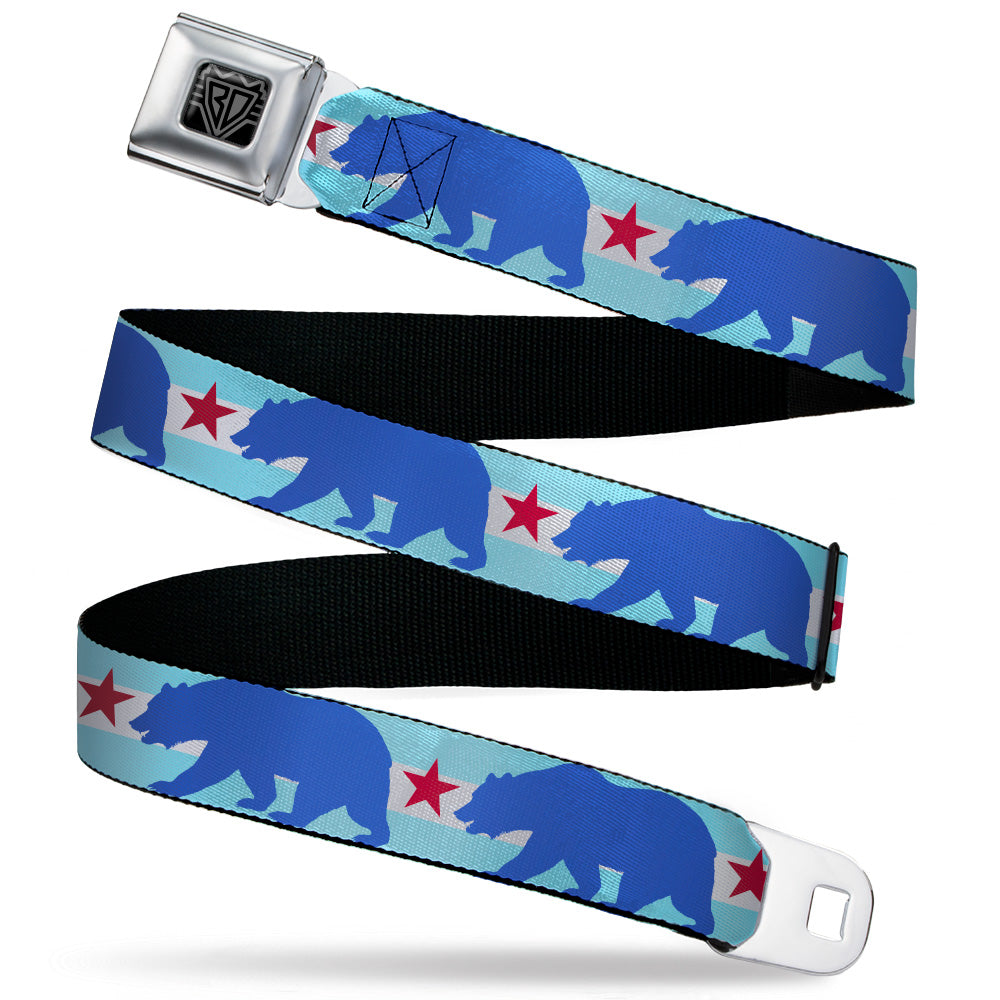 BD Wings Logo CLOSE-UP Black/Silver Seatbelt Belt - Cali Bear/Star Silhouette Baby Blue/White/Cobalt/Red Webbing Seatbelt Belts Buckle-Down