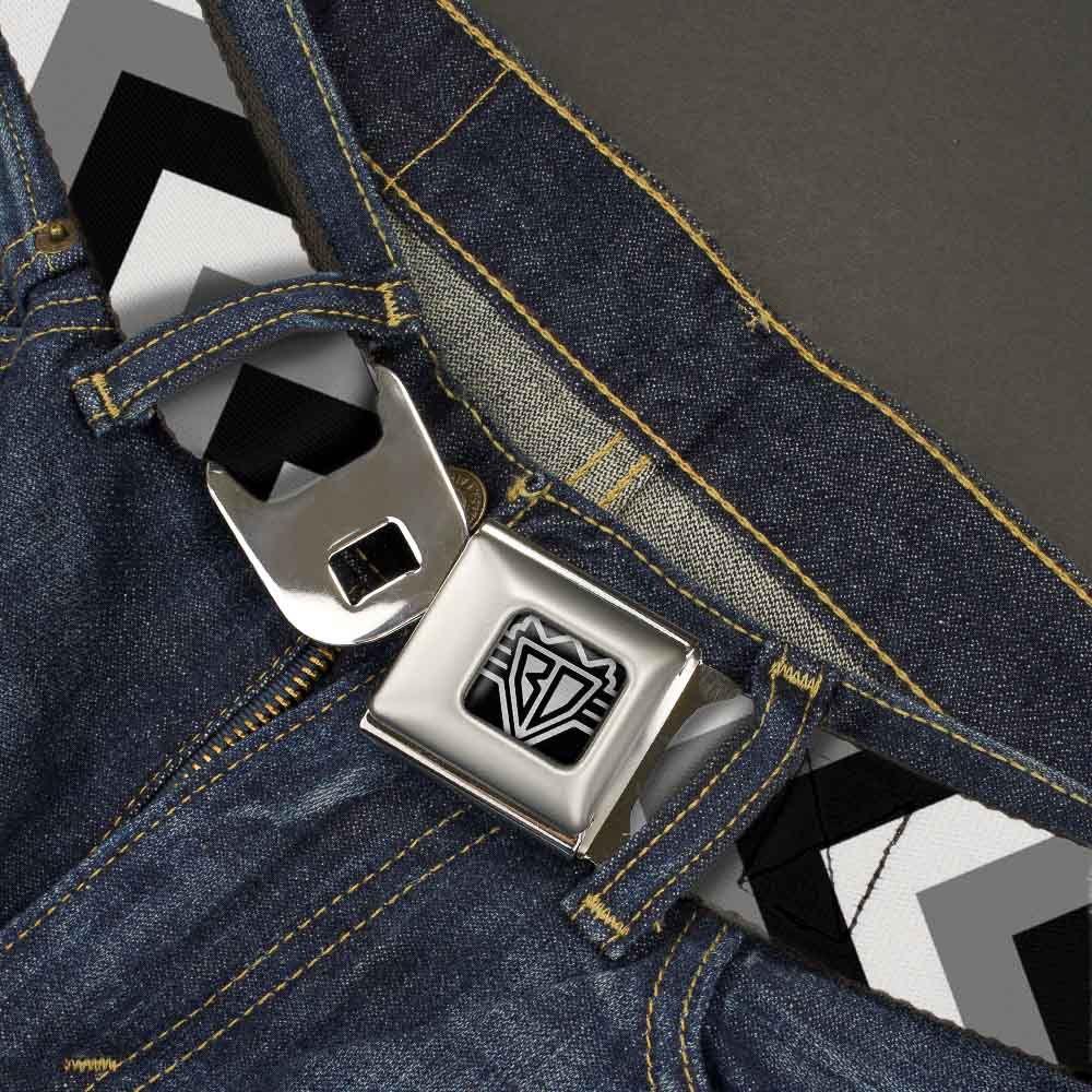 BD Wings Logo CLOSE-UP Full Color Black Silver Seatbelt Belt - Chevron White/Gray/Black Webbing Seatbelt Belts Buckle-Down