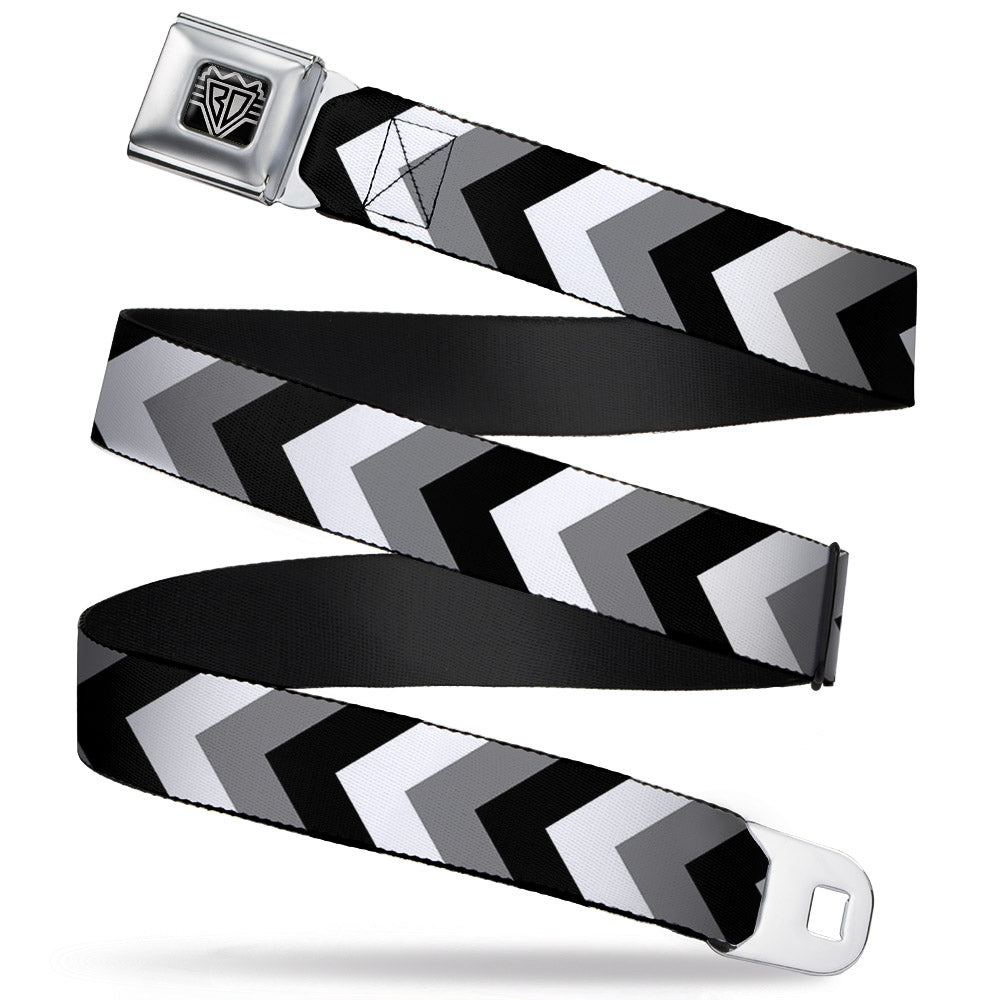BD Wings Logo CLOSE-UP Full Color Black Silver Seatbelt Belt - Chevron White/Gray/Black Webbing Seatbelt Belts Buckle-Down