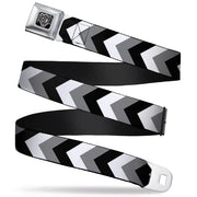 BD Wings Logo CLOSE-UP Full Color Black Silver Seatbelt Belt - Chevron White/Gray/Black Webbing Seatbelt Belts Buckle-Down