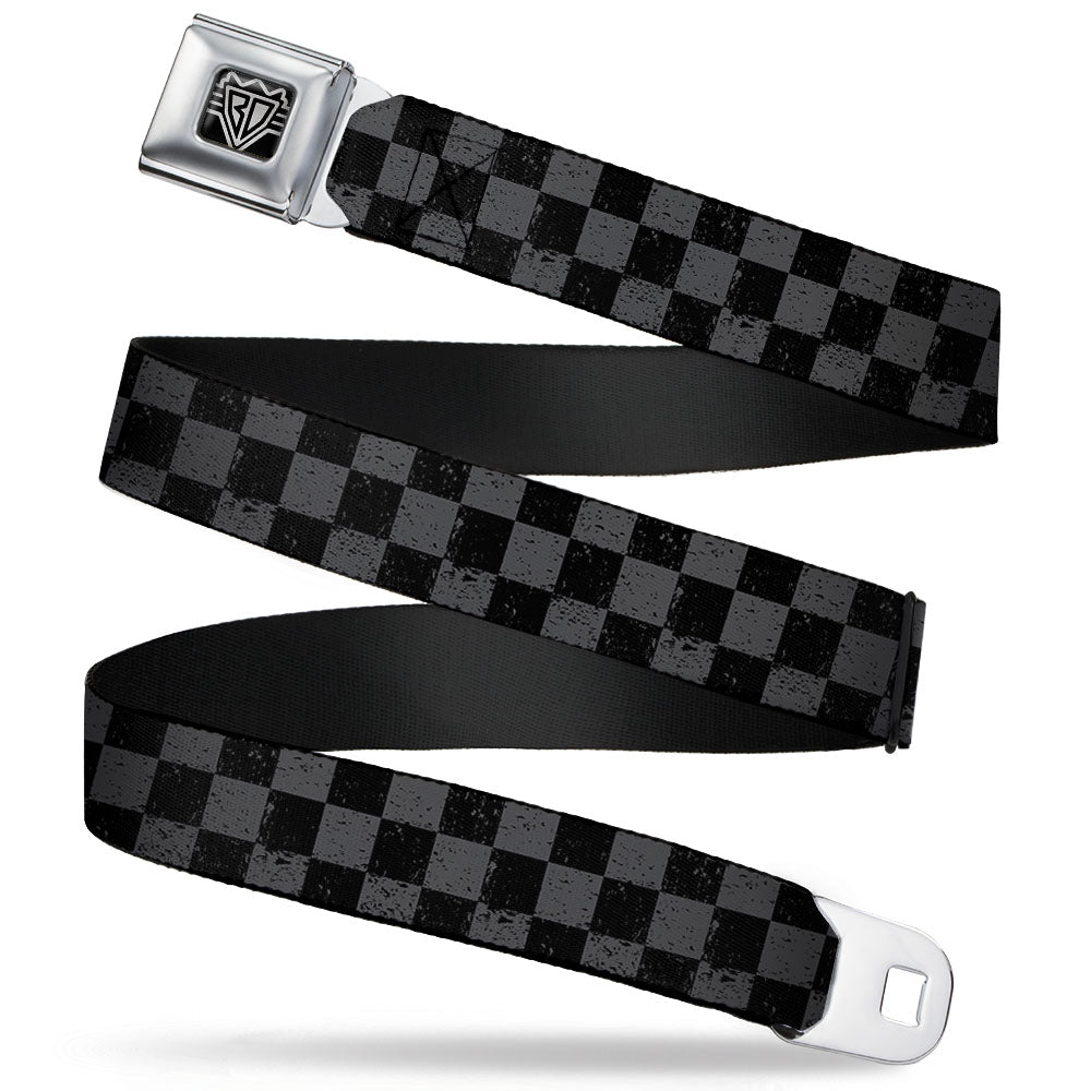 BD Wings Logo CLOSE-UP Full Color Black Silver Seatbelt Belt - Checker Weathered2 Black/Gray Webbing Seatbelt Belts Buckle-Down