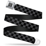 BD Wings Logo CLOSE-UP Full Color Black Silver Seatbelt Belt - Checker Weathered2 Black/Gray Webbing Seatbelt Belts Buckle-Down