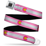 BD Wings Logo CLOSE-UP Black/Silver Seatbelt Belt - Colorado Flags5 Repeat Light Pink/White/Pink/Yellow Webbing Seatbelt Belts Buckle-Down