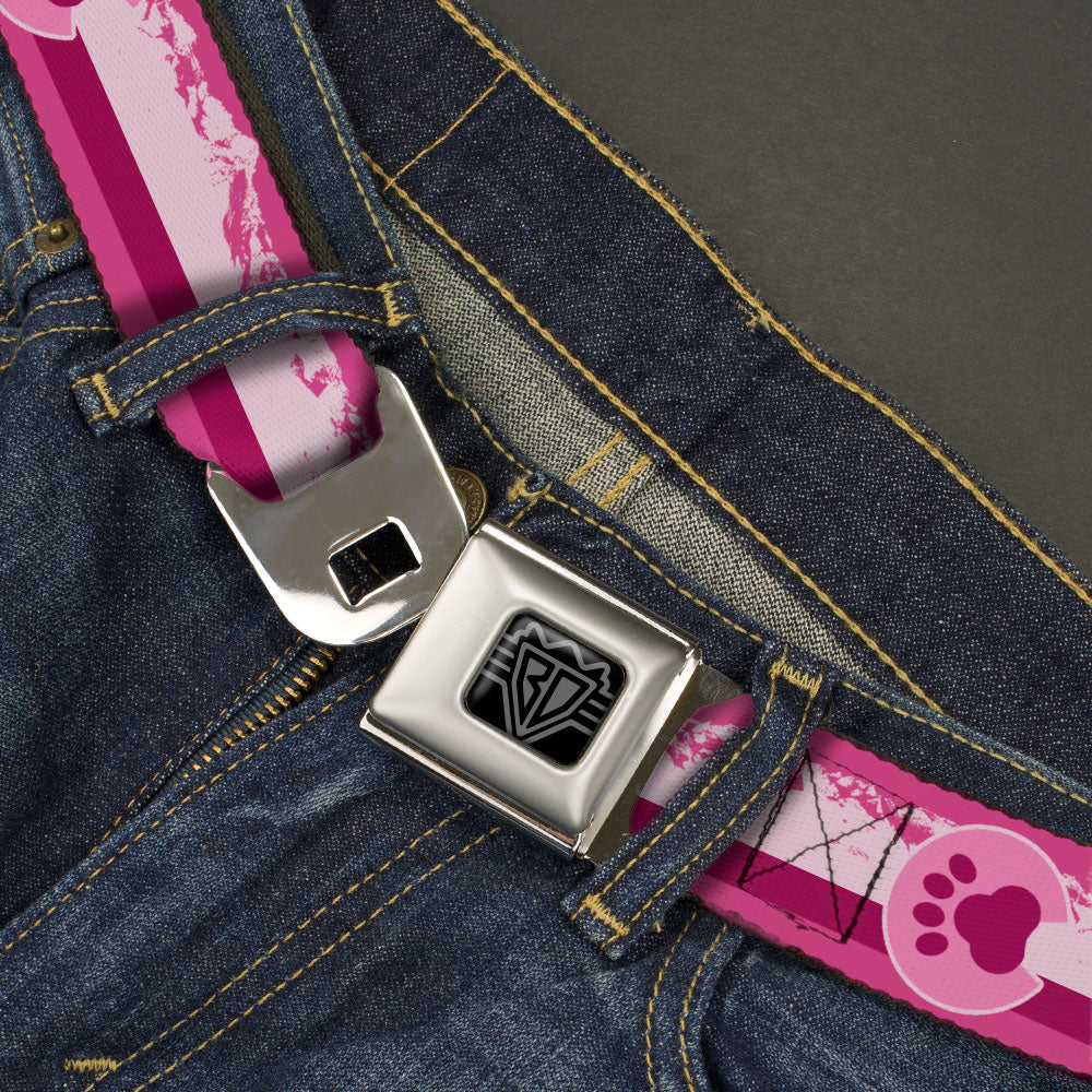 BD Wings Logo CLOSE-UP Black/Silver Seatbelt Belt - Colorado Paw/Mountains Pinks Webbing Seatbelt Belts Buckle-Down