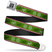 BD Wings Logo CLOSE-UP Full Color Black Silver Seatbelt Belt - Christmas Stitch Moose/Snowflakes Red/Green Webbing Seatbelt Belts Buckle-Down