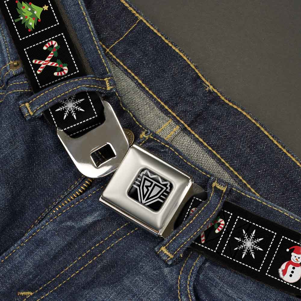 BD Wings Logo CLOSE-UP Full Color Black Silver Seatbelt Belt - Christmas Blocks Black/White/Multi Color Webbing Seatbelt Belts Buckle-Down