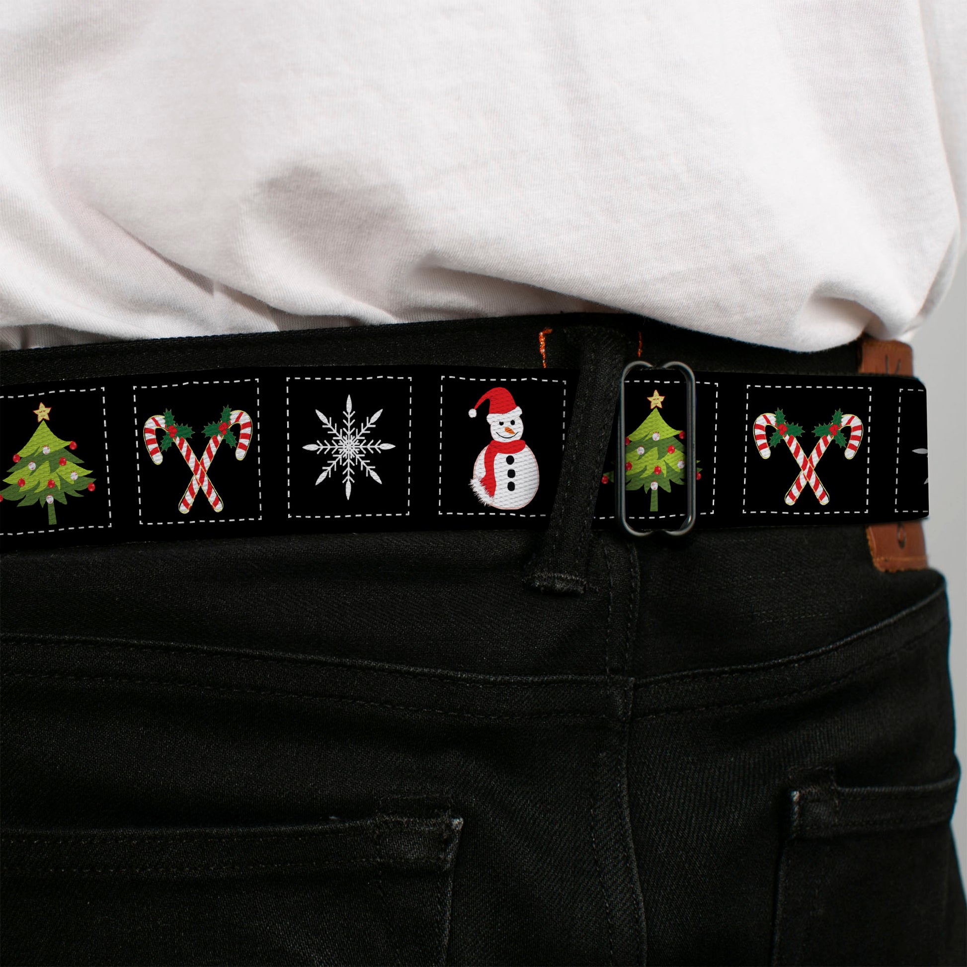 BD Wings Logo CLOSE-UP Full Color Black Silver Seatbelt Belt - Christmas Blocks Black/White/Multi Color Webbing Seatbelt Belts Buckle-Down