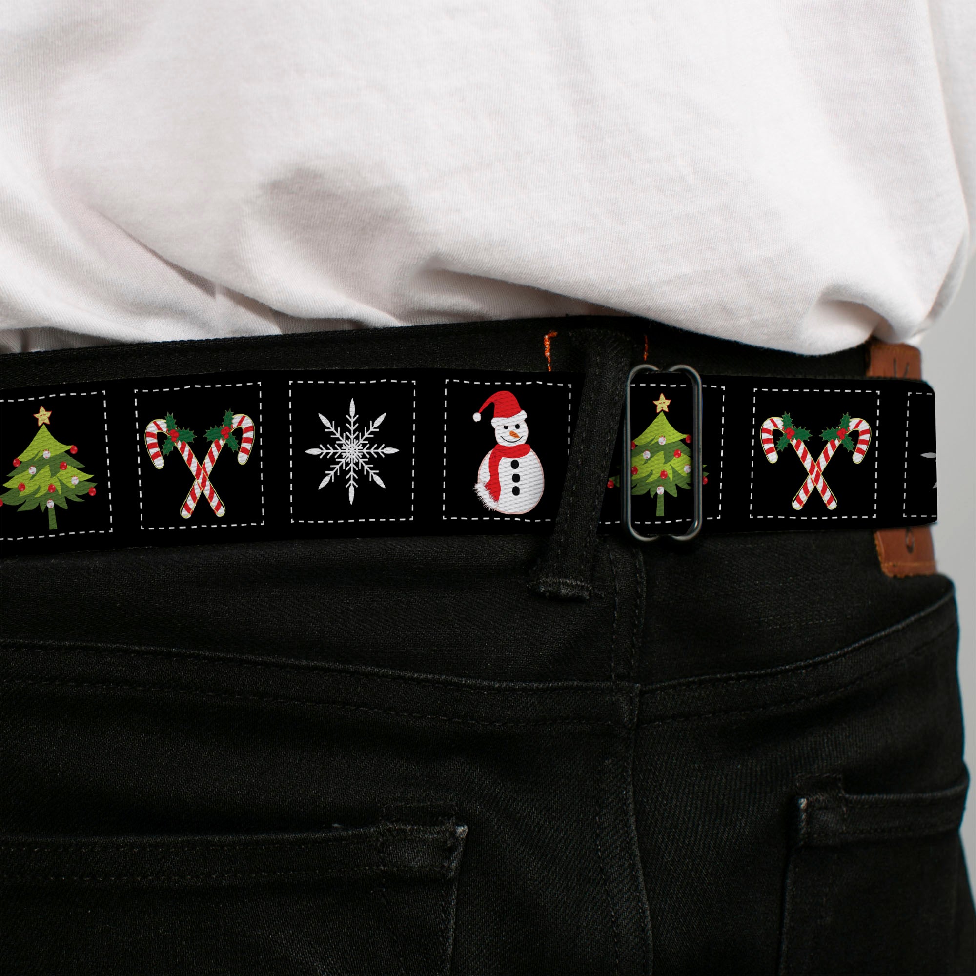 BD Wings Logo CLOSE-UP Full Color Black Silver Seatbelt Belt - Christmas Blocks Black/White/Multi Color Webbing Seatbelt Belts Buckle-Down