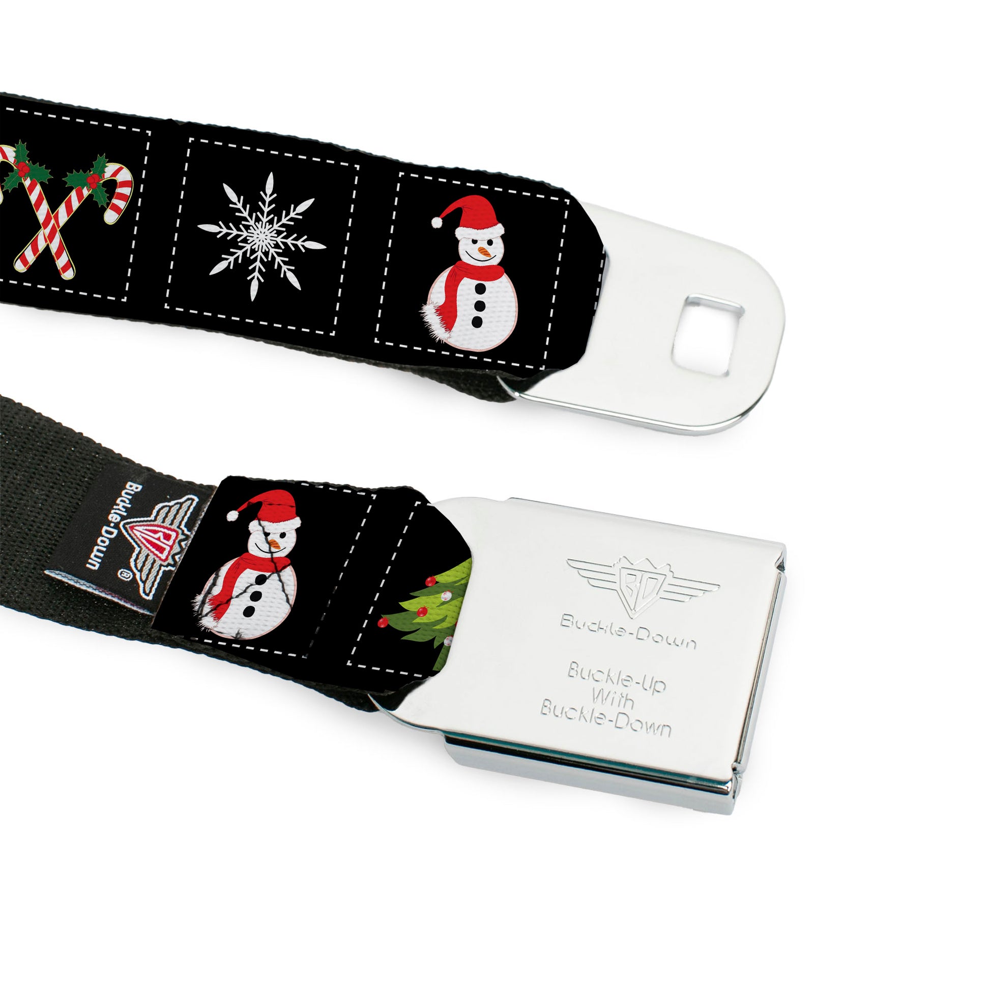 BD Wings Logo CLOSE-UP Full Color Black Silver Seatbelt Belt - Christmas Blocks Black/White/Multi Color Webbing Seatbelt Belts Buckle-Down