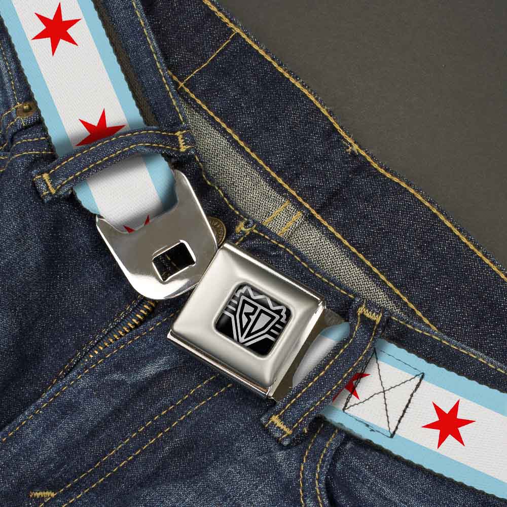 BD Wings Logo CLOSE-UP Full Color Black Silver Seatbelt Belt - Chicago Flag Webbing Seatbelt Belts Buckle-Down