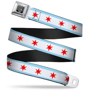 BD Wings Logo CLOSE-UP Full Color Black Silver Seatbelt Belt - Chicago Flag Webbing Seatbelt Belts Buckle-Down