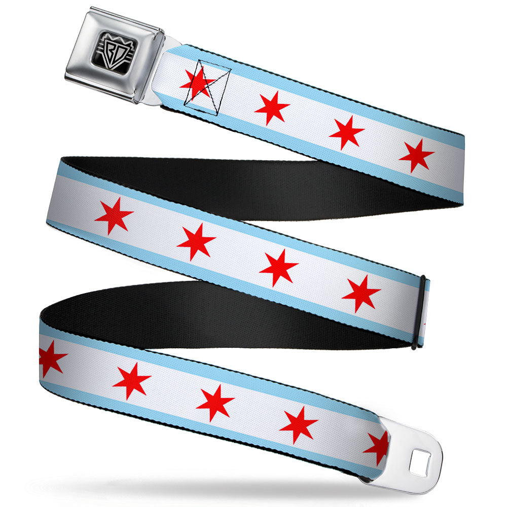 BD Wings Logo CLOSE-UP Full Color Black Silver Seatbelt Belt - Chicago Flag Webbing Seatbelt Belts Buckle-Down