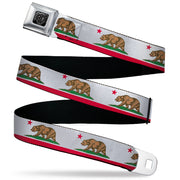 BD Wings Logo CLOSE-UP Black/Silver Seatbelt Belt - California Flag White w/Stripe Webbing Seatbelt Belts Buckle-Down