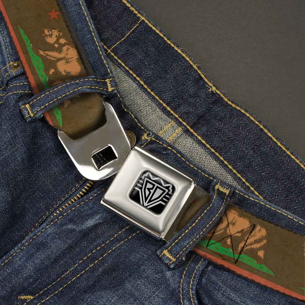 BD Wings Logo CLOSE-UP Full Color Black Silver Seatbelt Belt - California Flag Weathered Browns Webbing Seatbelt Belts Buckle-Down