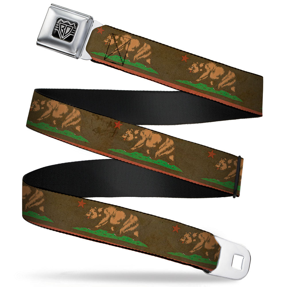 BD Wings Logo CLOSE-UP Full Color Black Silver Seatbelt Belt - California Flag Weathered Browns Webbing Seatbelt Belts Buckle-Down