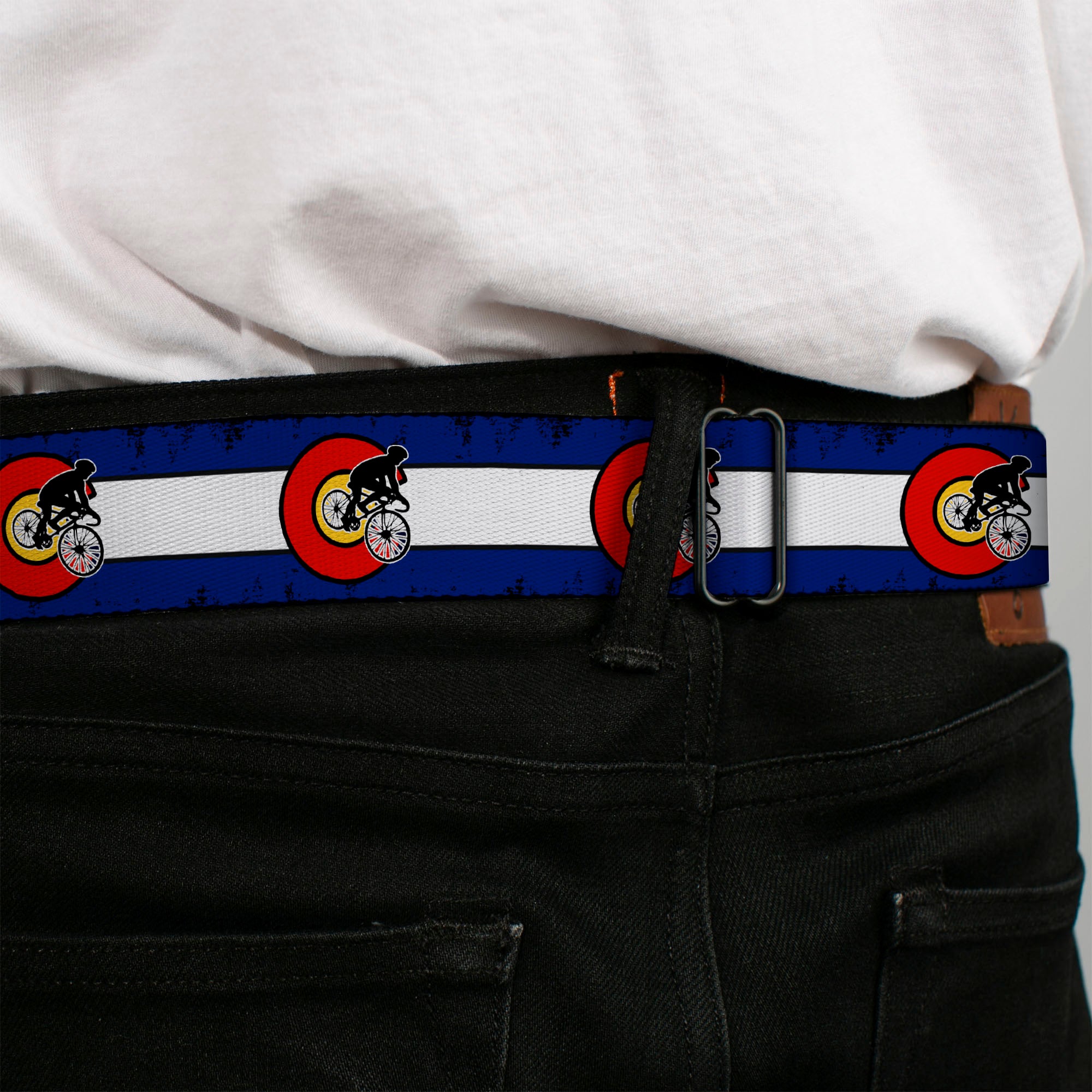 BD Wings Logo CLOSE-UP Full Color Black Silver Seatbelt Belt - Colorado Biker Distressed Webbing Seatbelt Belts Buckle-Down