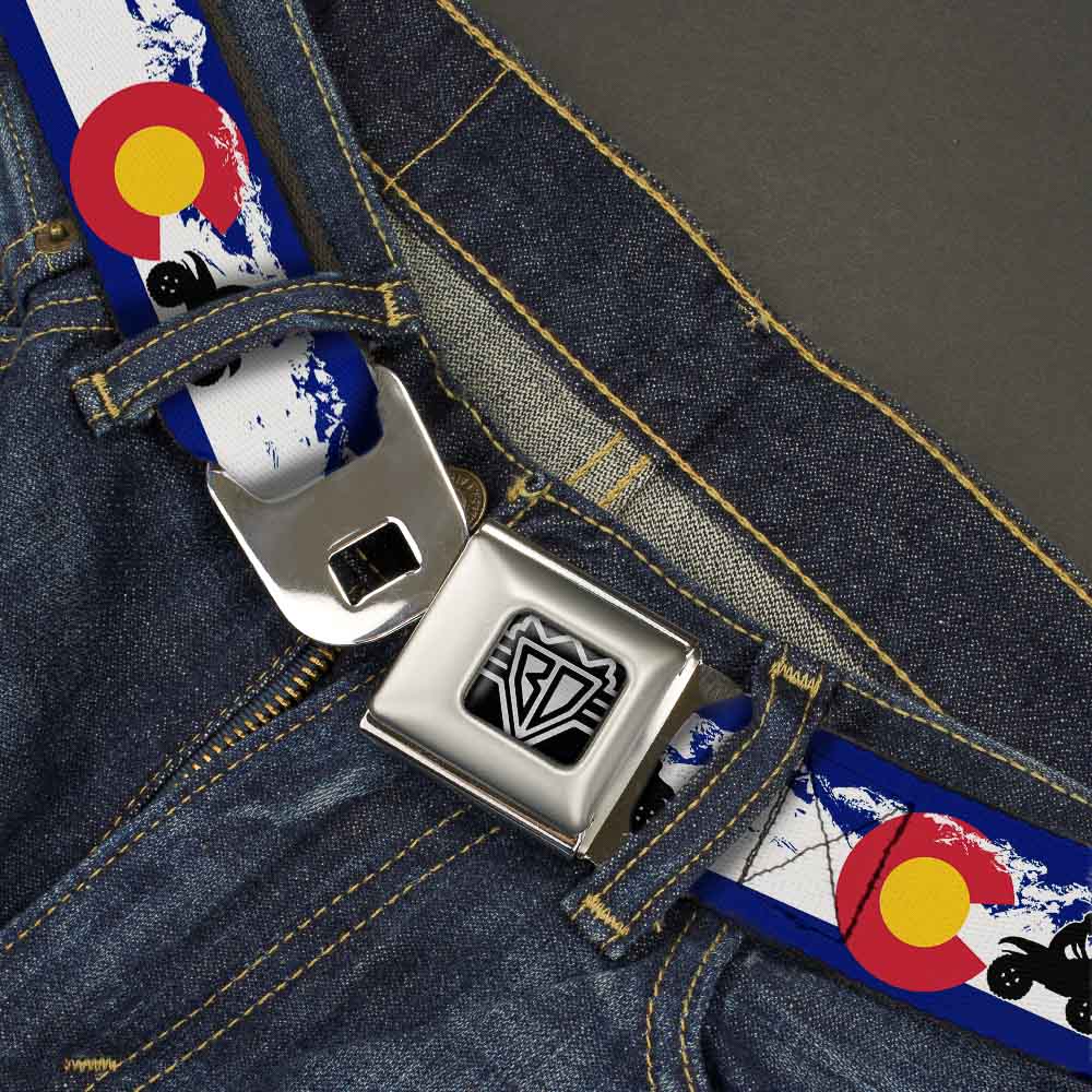 BD Wings Logo CLOSE-UP Full Color Black Silver Seatbelt Belt - Colorado/ATV Rider/Mountains Webbing Seatbelt Belts Buckle-Down