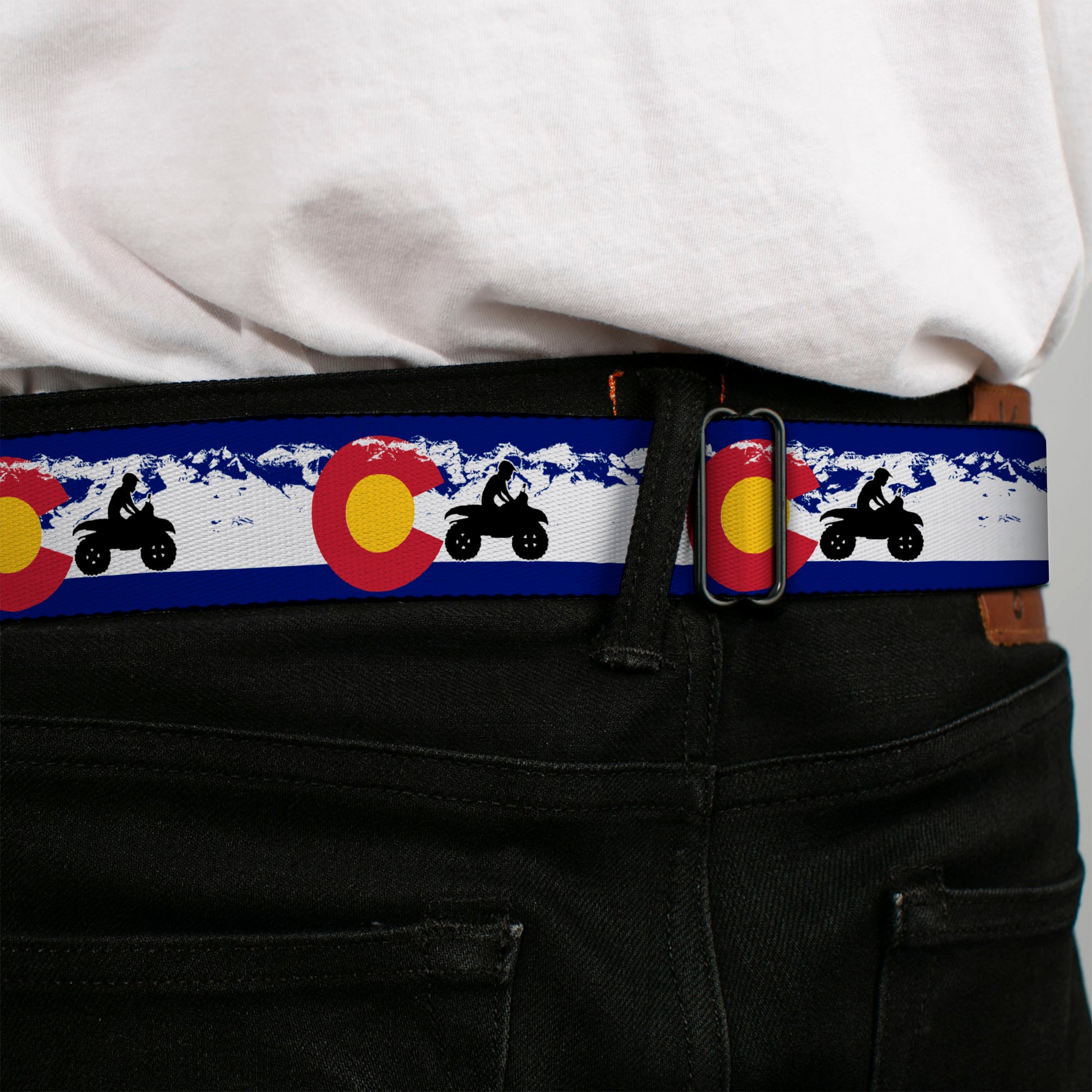 BD Wings Logo CLOSE-UP Full Color Black Silver Seatbelt Belt - Colorado/ATV Rider/Mountains Webbing Seatbelt Belts Buckle-Down