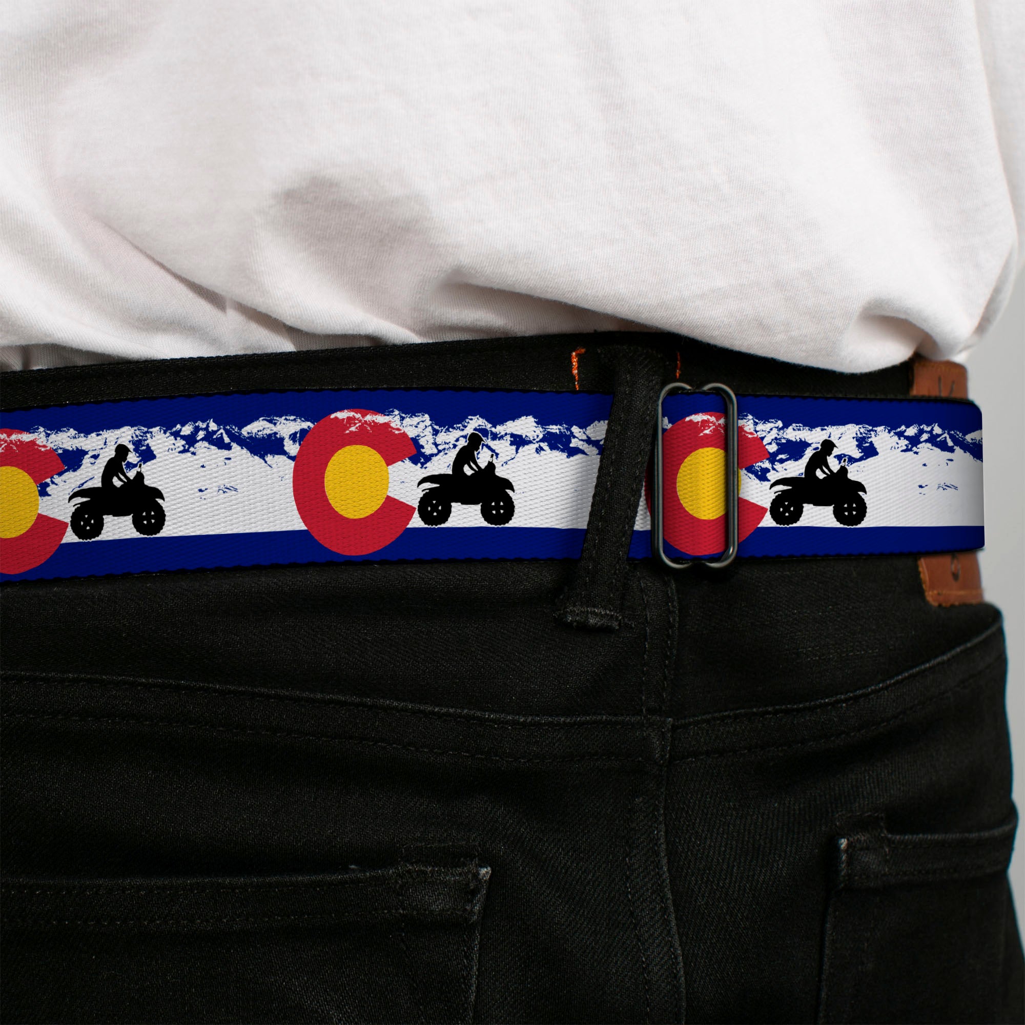 BD Wings Logo CLOSE-UP Full Color Black Silver Seatbelt Belt - Colorado/ATV Rider/Mountains Webbing Seatbelt Belts Buckle-Down