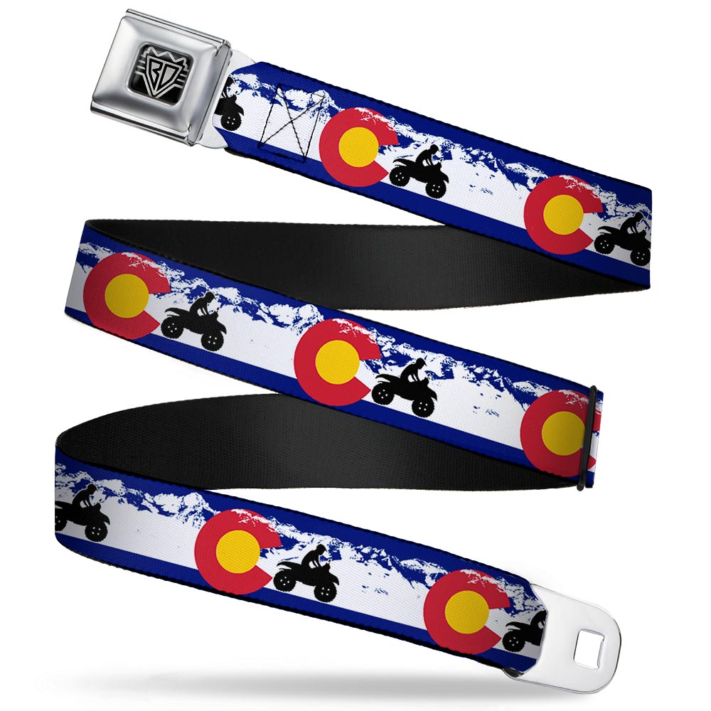 BD Wings Logo CLOSE-UP Full Color Black Silver Seatbelt Belt - Colorado/ATV Rider/Mountains Webbing Seatbelt Belts Buckle-Down