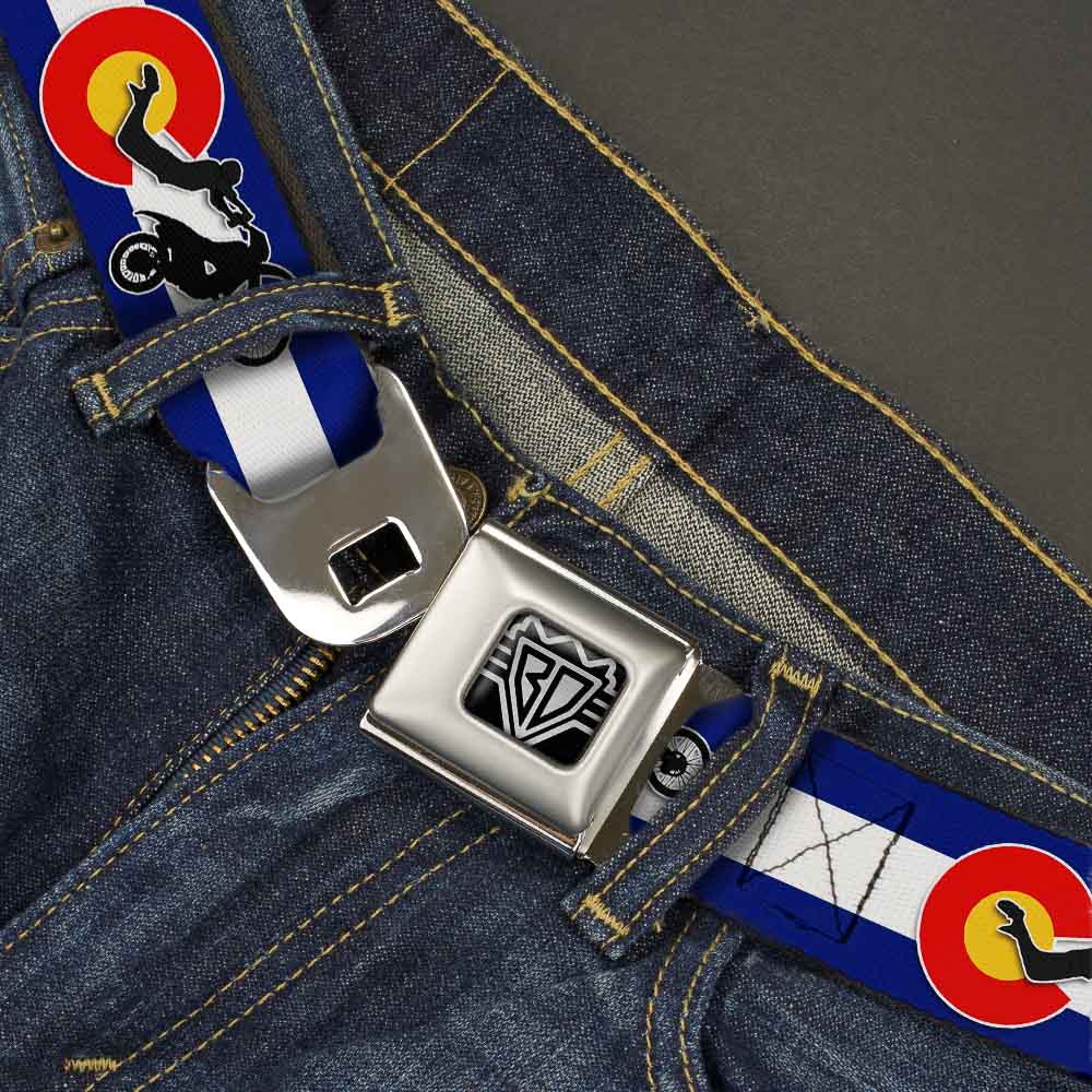 BD Wings Logo CLOSE-UP Full Color Black Silver Seatbelt Belt - Colorado/Freestyle Motocross Superman Webbing Seatbelt Belts Buckle-Down