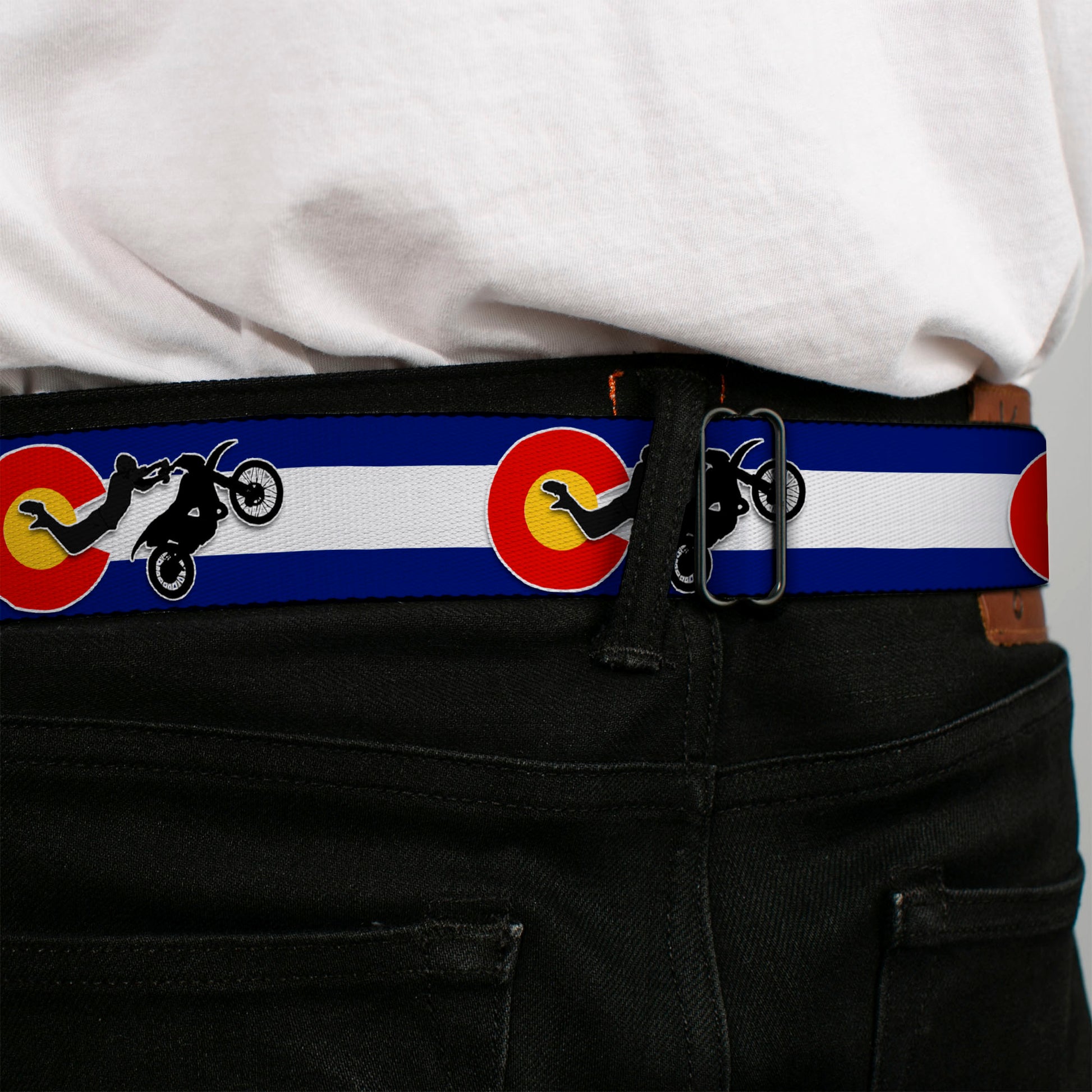 BD Wings Logo CLOSE-UP Full Color Black Silver Seatbelt Belt - Colorado/Freestyle Motocross Superman Webbing Seatbelt Belts Buckle-Down
