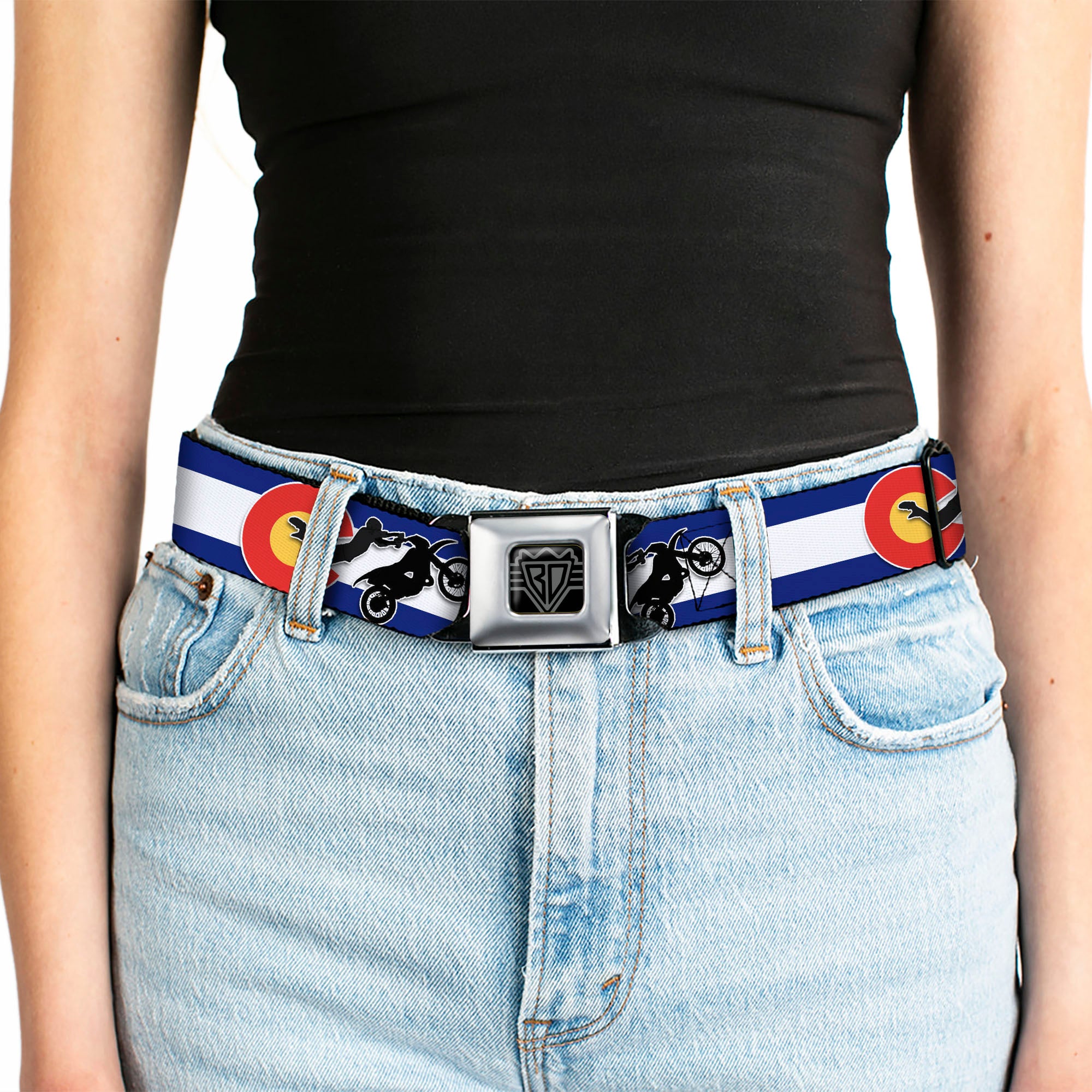 BD Wings Logo CLOSE-UP Full Color Black Silver Seatbelt Belt - Colorado/Freestyle Motocross Superman Webbing Seatbelt Belts Buckle-Down