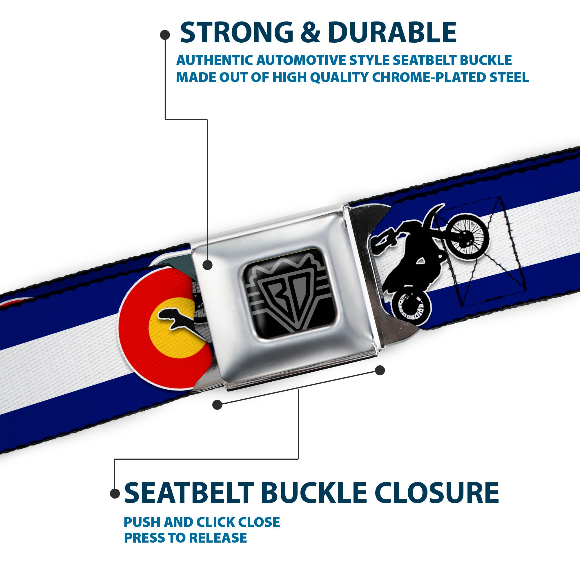 BD Wings Logo CLOSE-UP Full Color Black Silver Seatbelt Belt - Colorado/Freestyle Motocross Superman Webbing Seatbelt Belts Buckle-Down