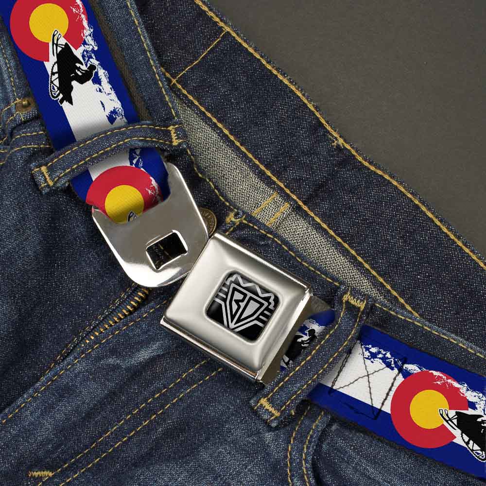 BD Wings Logo CLOSE-UP Full Color Black Silver Seatbelt Belt - Colorado/Snowmobiler/Mountains Webbing Seatbelt Belts Buckle-Down