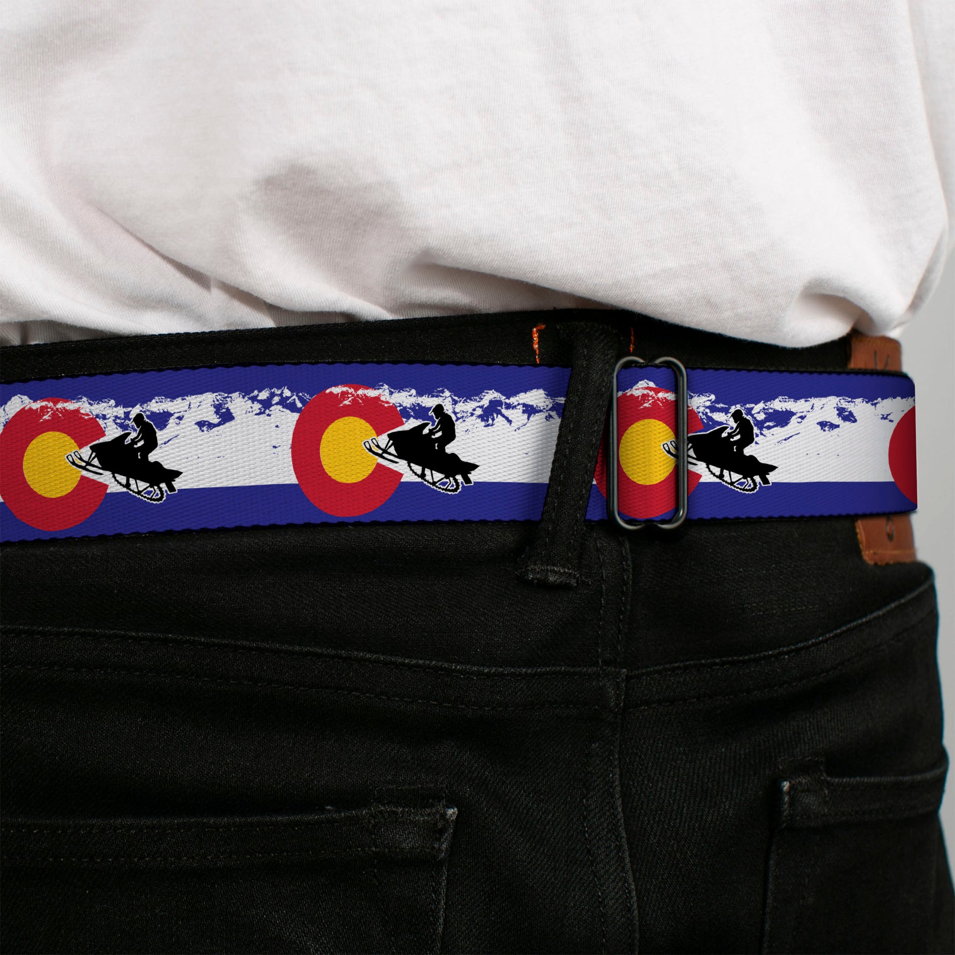 BD Wings Logo CLOSE-UP Full Color Black Silver Seatbelt Belt - Colorado/Snowmobiler/Mountains Webbing Seatbelt Belts Buckle-Down