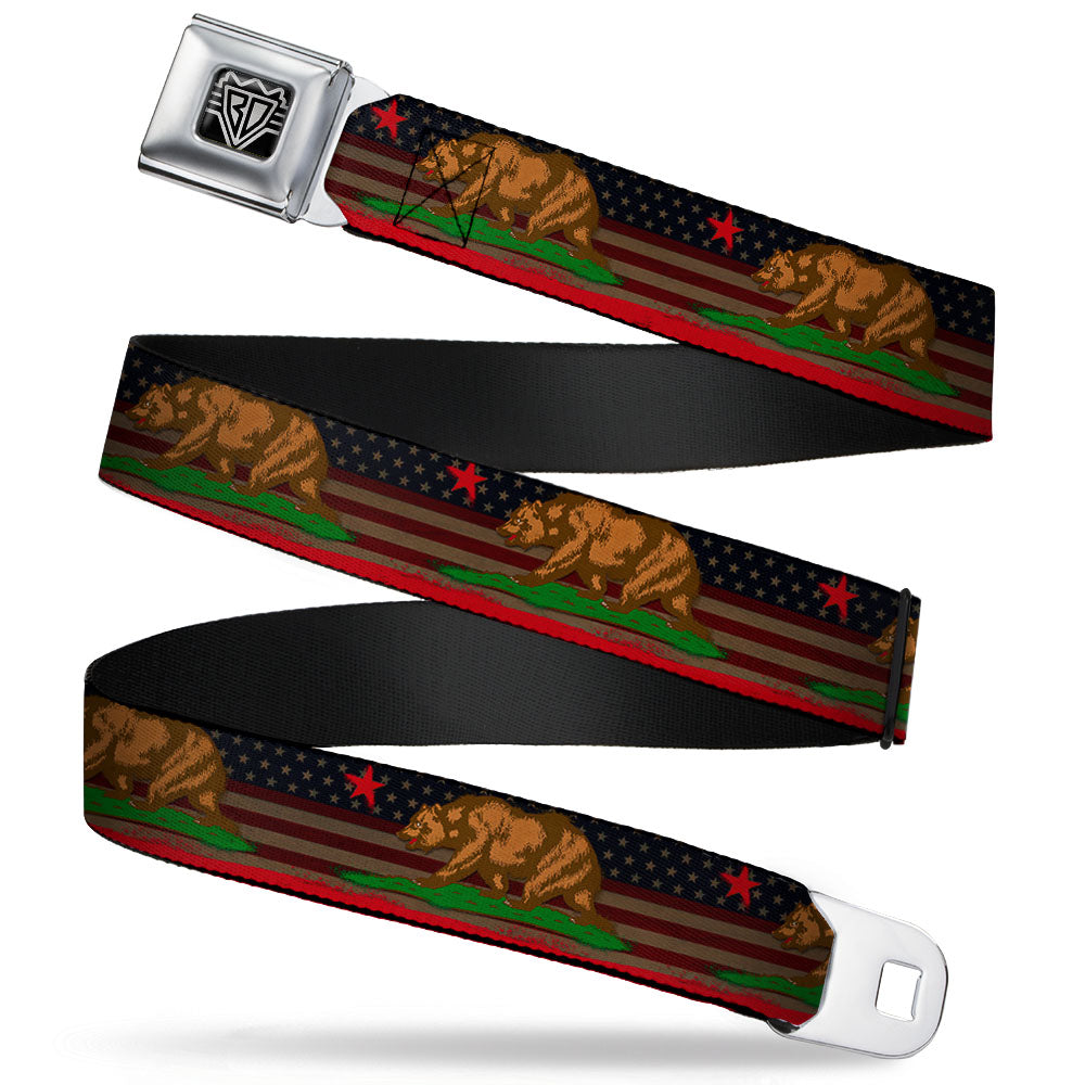 BD Wings Logo CLOSE-UP Full Color Black Silver Seatbelt Belt - Cali Bear/Star/Stripe/US Flag Stretch Webbing Seatbelt Belts Buckle-Down