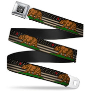BD Wings Logo CLOSE-UP Full Color Black Silver Seatbelt Belt - Cali Bear/Star/US Flag Stretch Black/White/Red Webbing Seatbelt Belts Buckle-Down