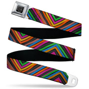 BD Wings Logo CLOSE-UP Black/Silver Seatbelt Belt - Chevron Freehand CLOSE-UP Multi Color Webbing Seatbelt Belts Buckle-Down