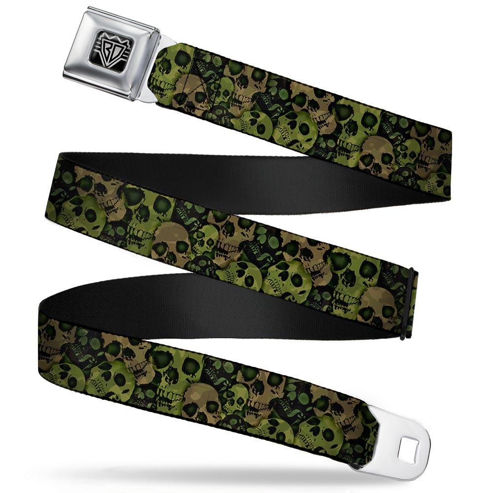 BD Wings Logo CLOSE-UP Full Color Black Silver Seatbelt Belt - Camo Olive/Black Skull Yard2 Webbing Seatbelt Belts Buckle-Down