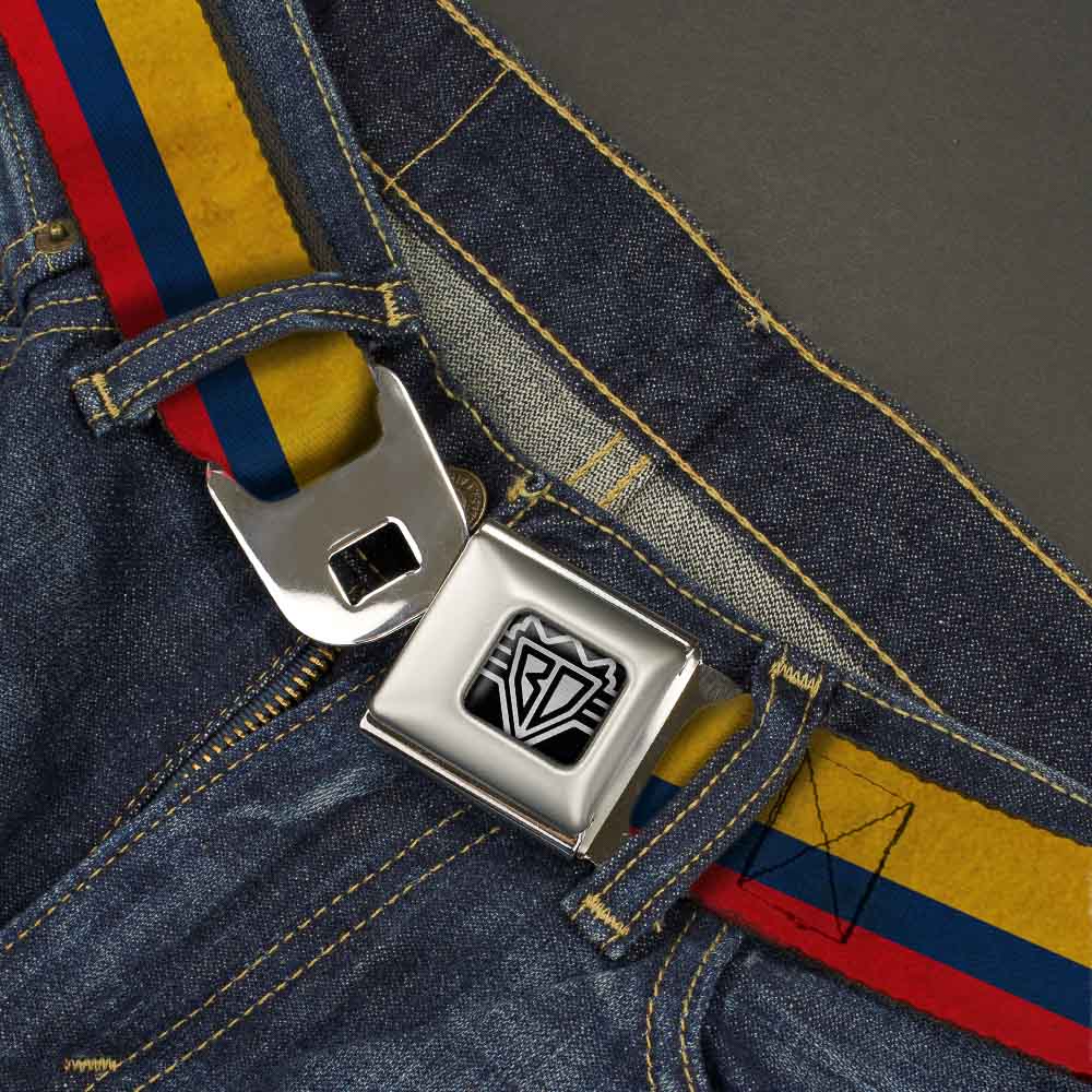BD Wings Logo CLOSE-UP Full Color Black Silver Seatbelt Belt - Colombia Flag Distressed Webbing Seatbelt Belts Buckle-Down