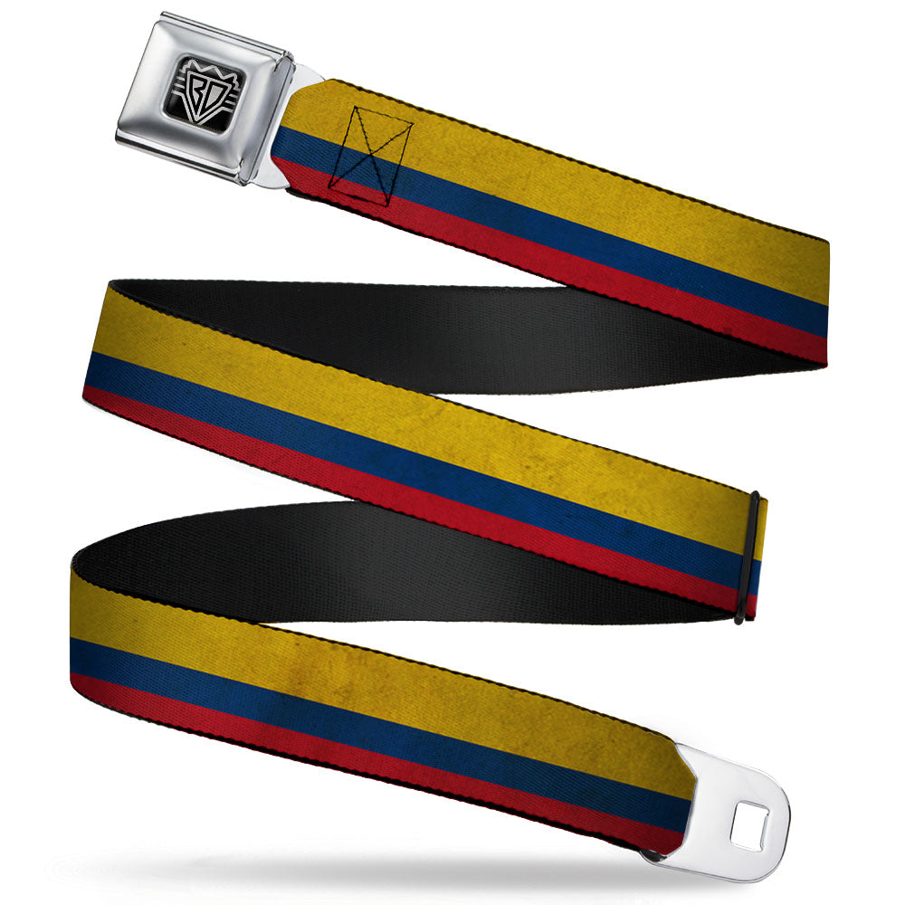 BD Wings Logo CLOSE-UP Full Color Black Silver Seatbelt Belt - Colombia Flag Distressed Webbing Seatbelt Belts Buckle-Down