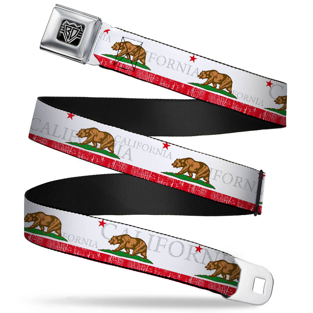 BD Wings Logo CLOSE-UP Full Color Black Silver Seatbelt Belt - CALIFORNIA Bear/Star/Crackle Stripe White/Gray/Red Webbing Seatbelt Belts Buckle-Down