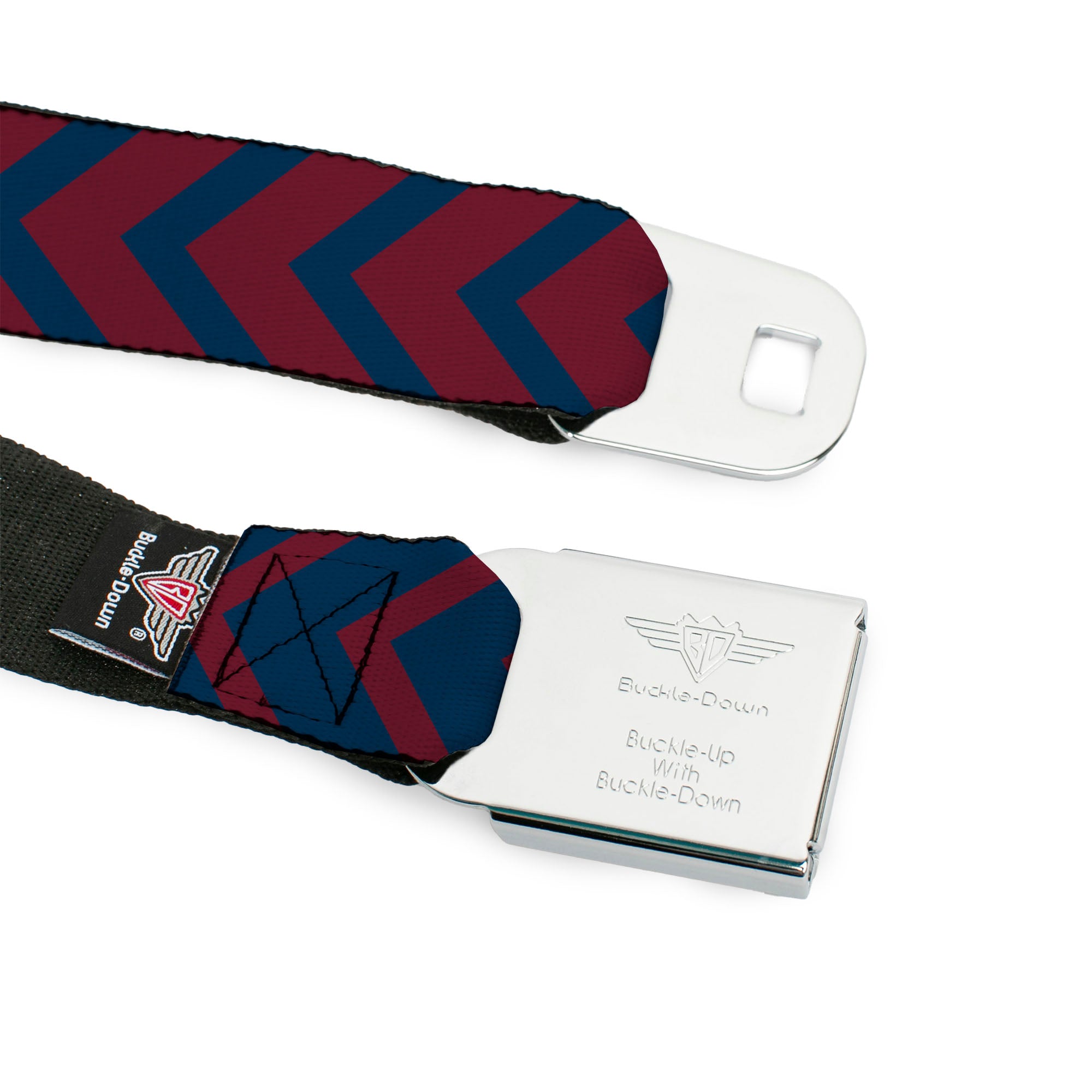 BD Wings Logo CLOSE-UP Full Color Black Silver Seatbelt Belt - Chevron2 Red/Navy Webbing Seatbelt Belts Buckle-Down